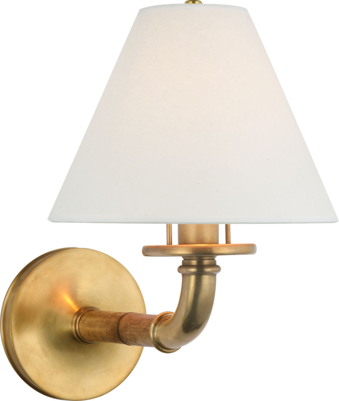 Dalfern Medium Single Sconce | Waxed Bamboo and Natural Brass | White Parchment Shade