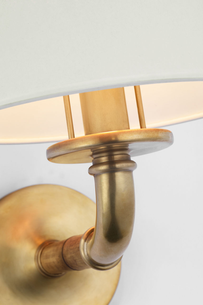 Dalfern Medium Single Sconce | Waxed Bamboo and Natural Brass | White Parchment Shade