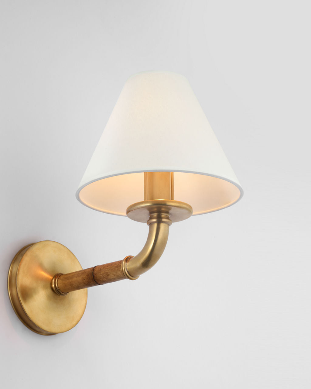 Dalfern Medium Single Sconce | Waxed Bamboo and Natural Brass | White Parchment Shade