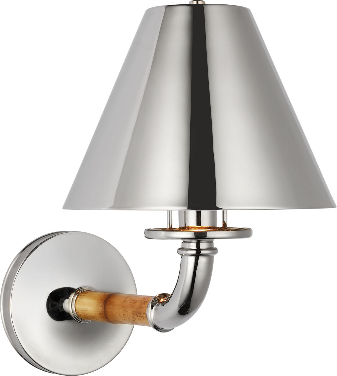 Dalfern Medium Single Sconce | Waxed Bamboo and Polished Nickel | Polished Nickel Shade