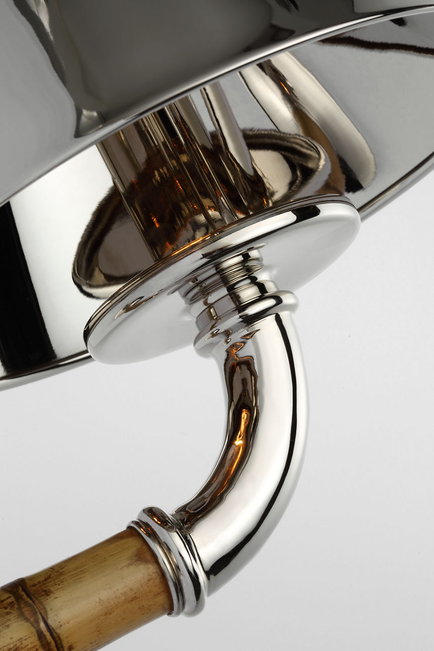 Dalfern Medium Single Sconce | Waxed Bamboo and Polished Nickel | Polished Nickel Shade
