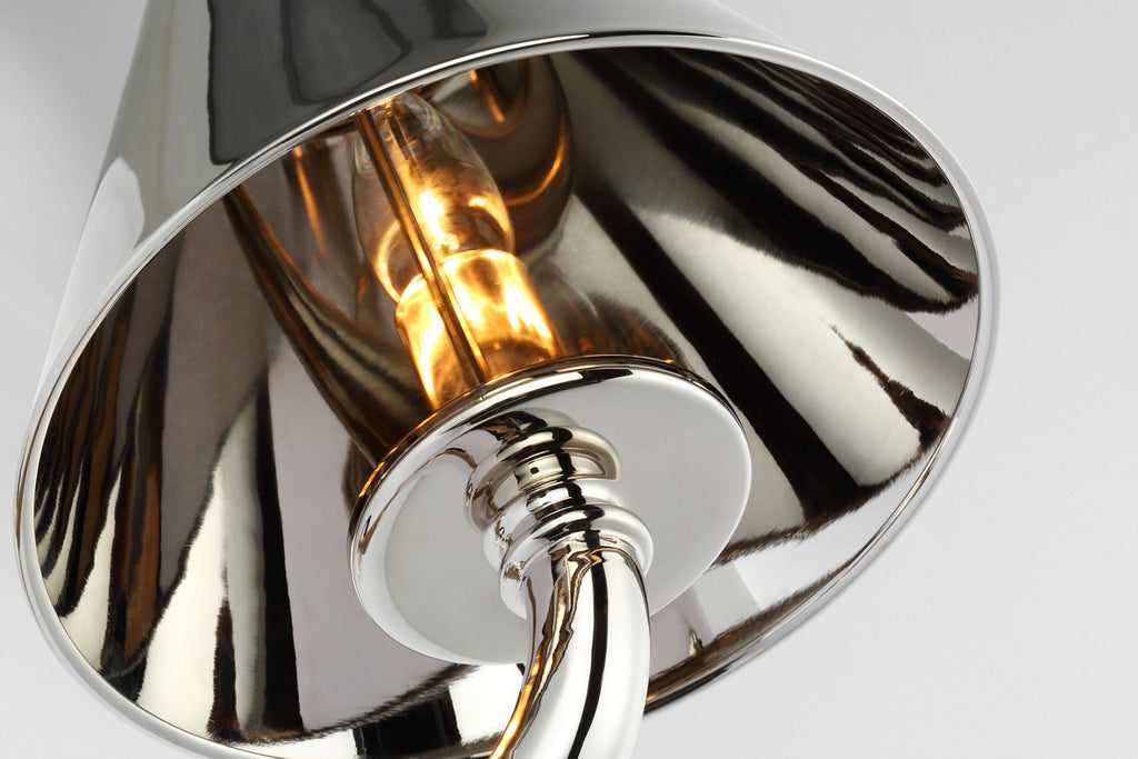 Dalfern Medium Single Sconce | Waxed Bamboo and Polished Nickel | Polished Nickel Shade