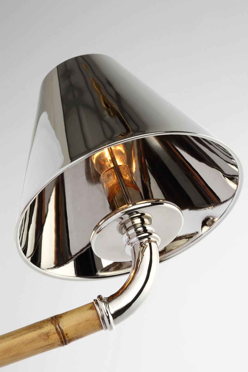 Dalfern Medium Single Sconce | Waxed Bamboo and Polished Nickel | Polished Nickel Shade