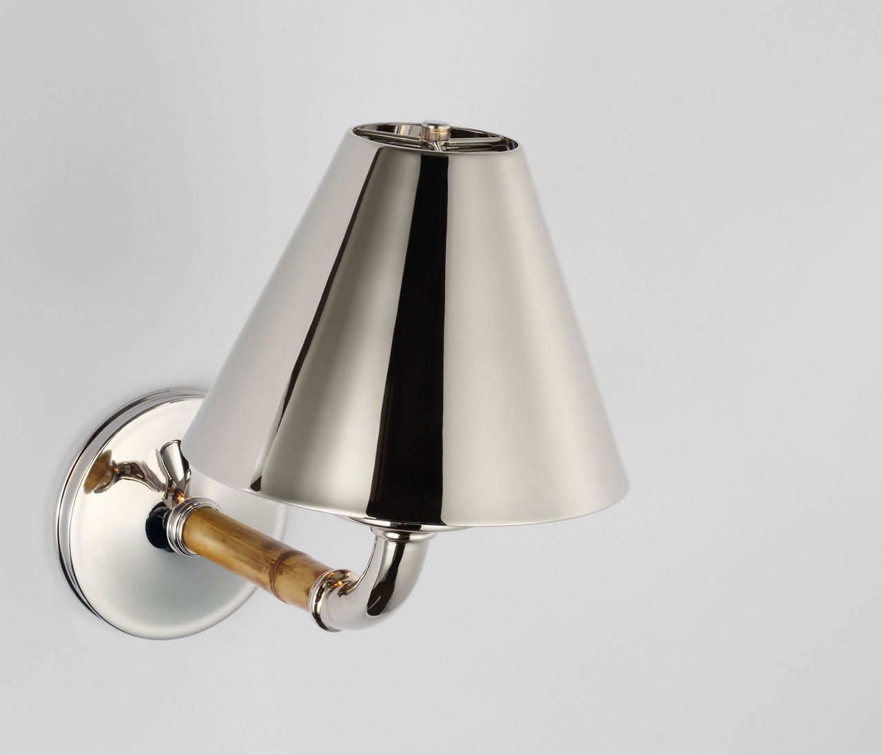 Dalfern Medium Single Sconce | Waxed Bamboo and Polished Nickel | Polished Nickel Shade