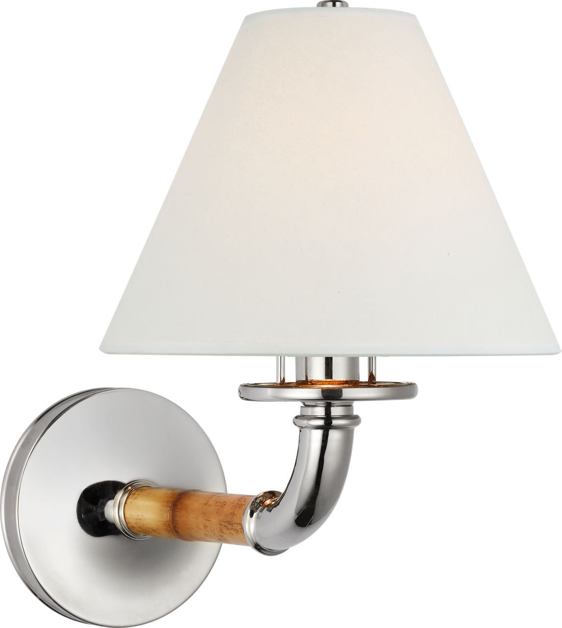 Dalfern Medium Single Sconce | Waxed Bamboo and Polished Nickel | White Parchment Shade