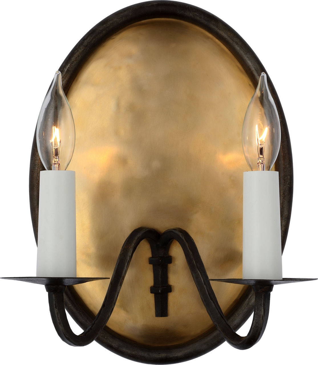 Ancram Small Double Sconce | Natural Brass and Aged Iron