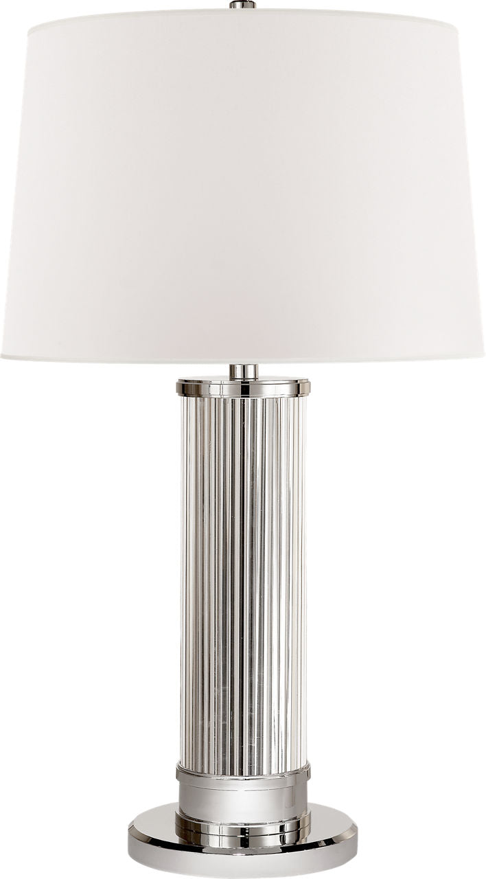 Allen Table Lamp | Polished Nickel and Glass Rods | White Paper Shade