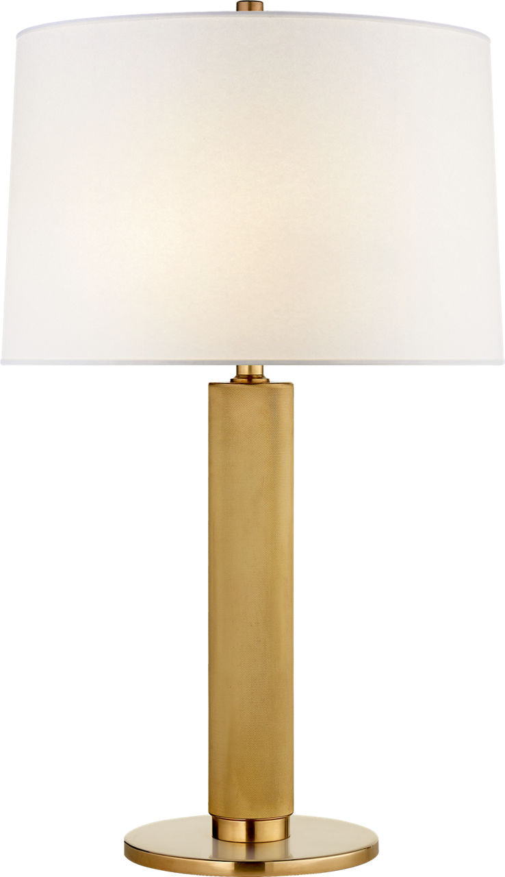 Barrett Medium Knurled Table Lamp | Natural Brass | Linen Shade