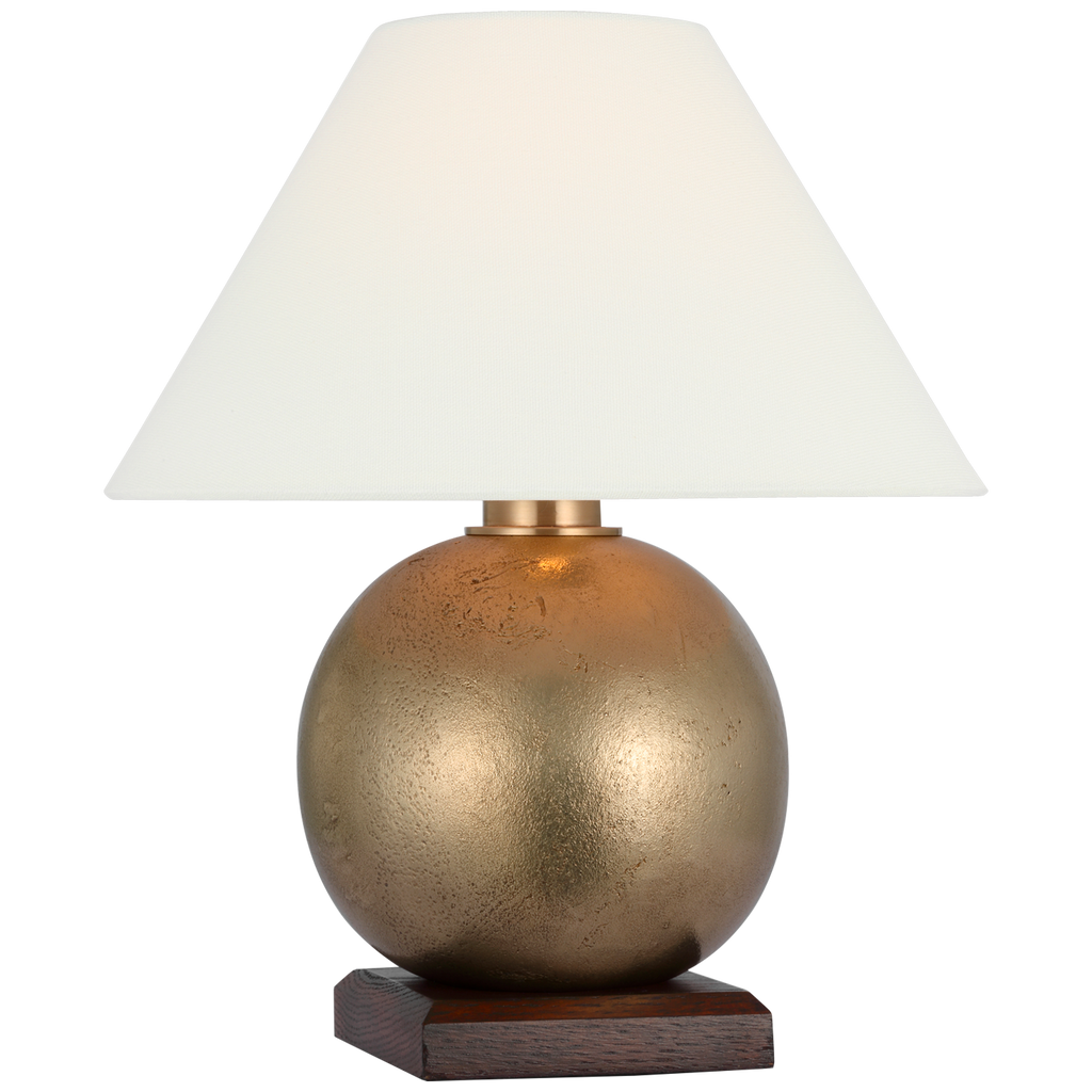 Hardwick 12" Accent Lamp | Museum Brass and Natural Rift Oak | Linen Shade