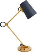 Benton Adjustable Desk Lamp | Natural Brass | Navy Leather Shade