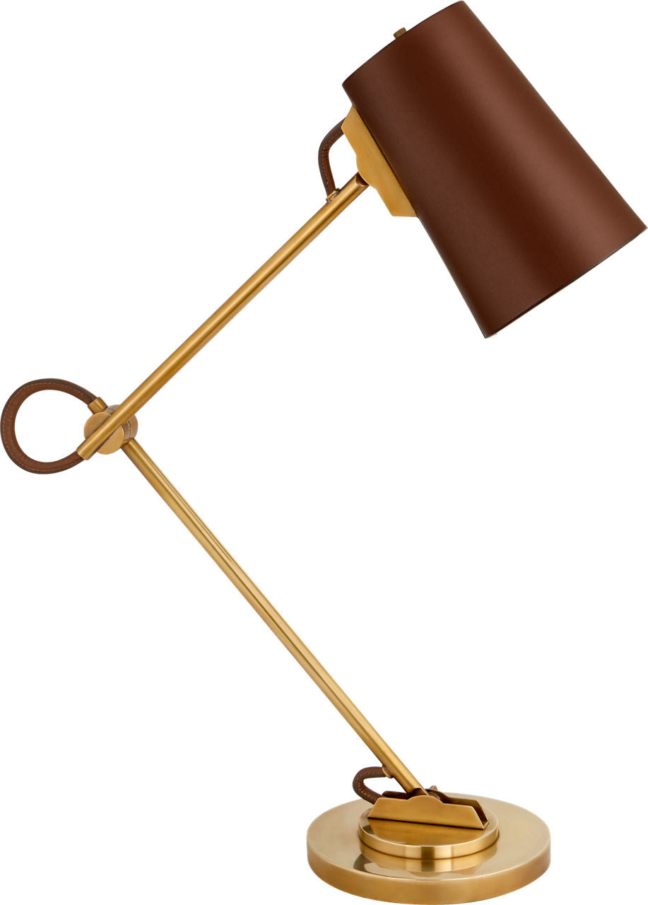 Benton Adjustable Desk Lamp | Natural Brass | Saddle Leather Shade
