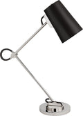 Benton Adjustable Desk Lamp | Polished Nickel | Chocolate Leather Shade