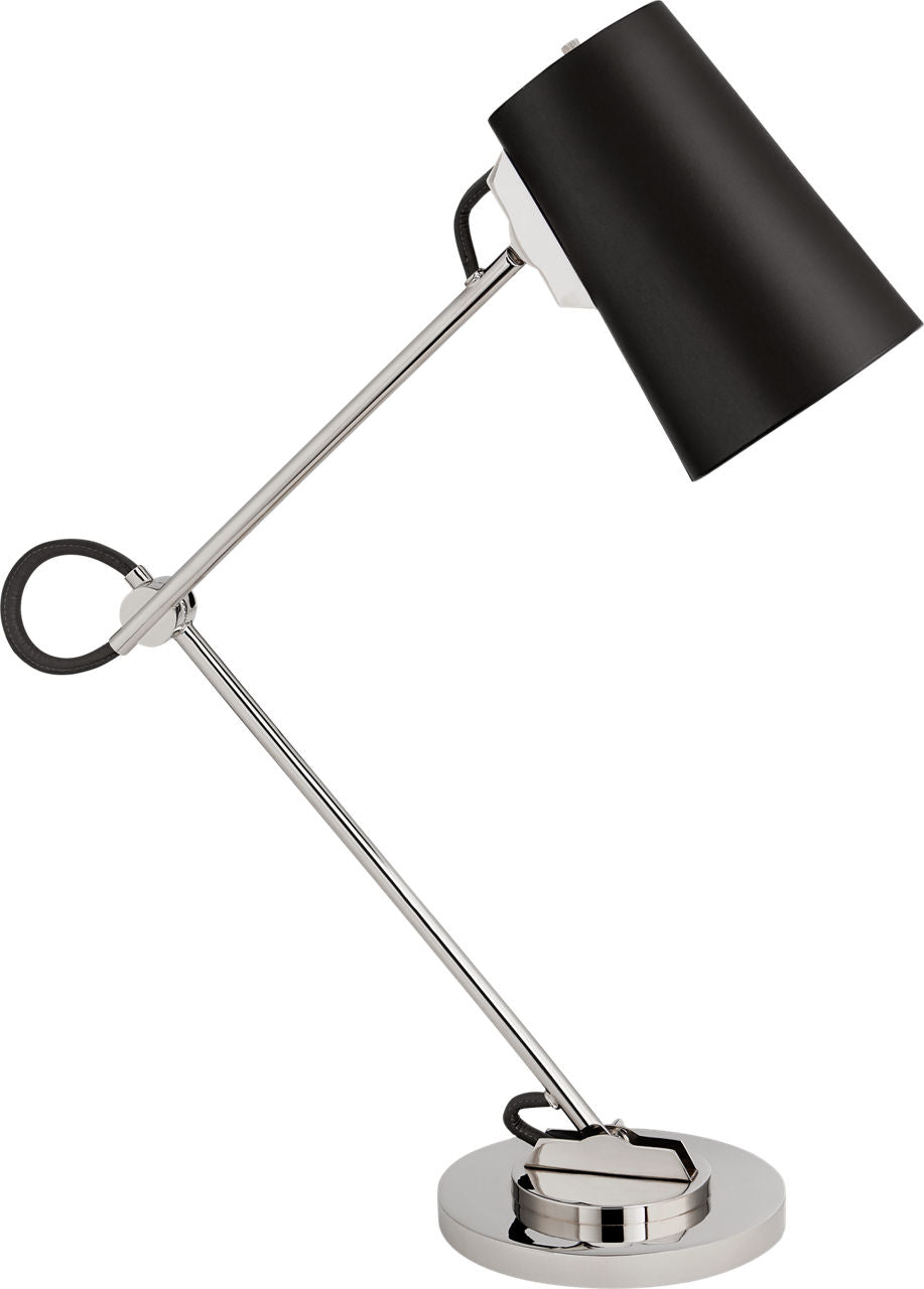 Benton Adjustable Desk Lamp | Polished Nickel | Chocolate Leather Shade
