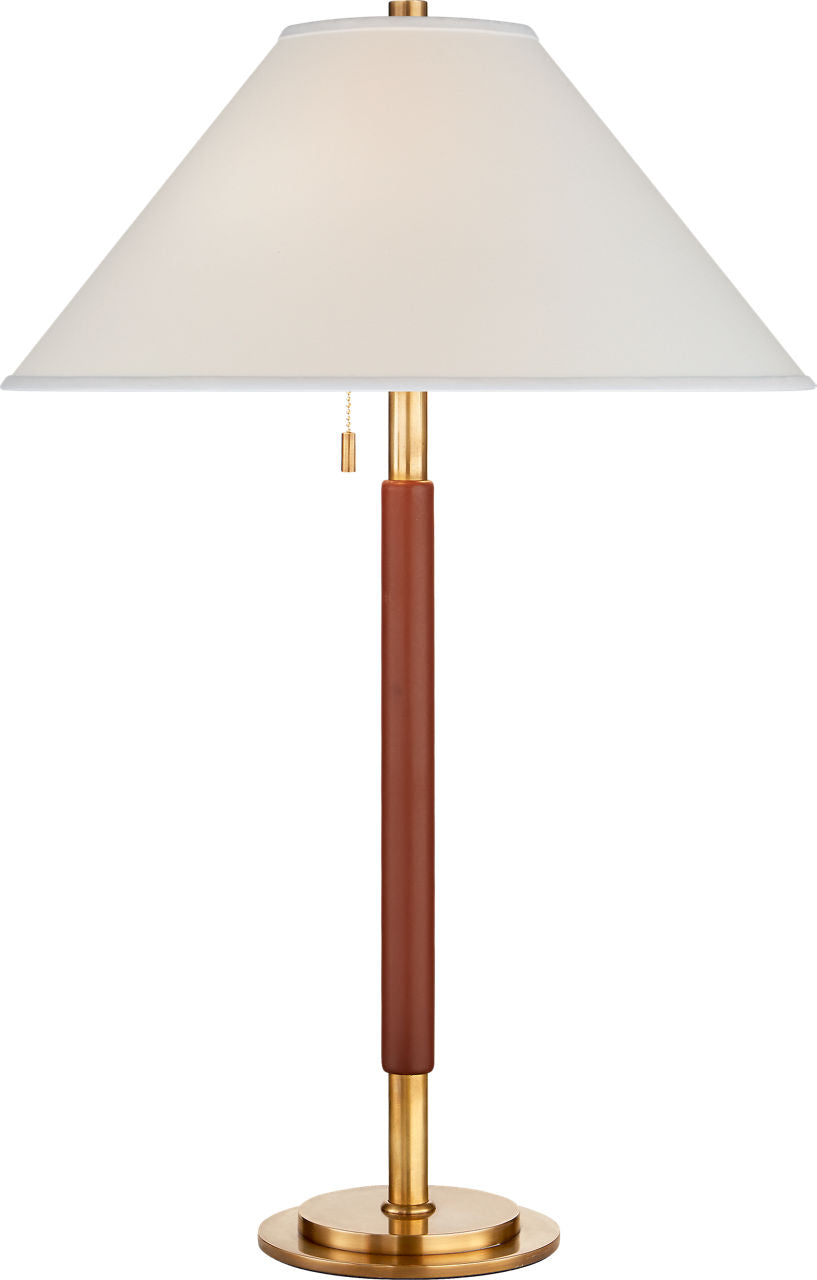 Garner Table Lamp | Natural Brass and Saddle Leather | Percale Shade