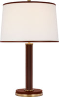 Riley Medium Table Lamp | Natural Brass and Saddle Leather | Leather Trimmed Linen Shade