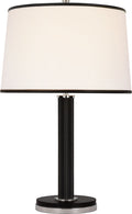 Riley Medium Table Lamp | Polished Nickel and Chocolate Leather | Leather Trimmed Linen Shade