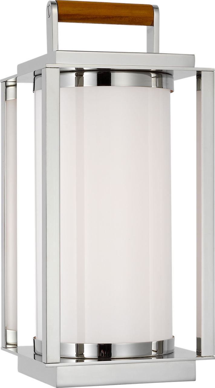 Northport Small Table Lantern | Polished Nickel and Teak | White Glass