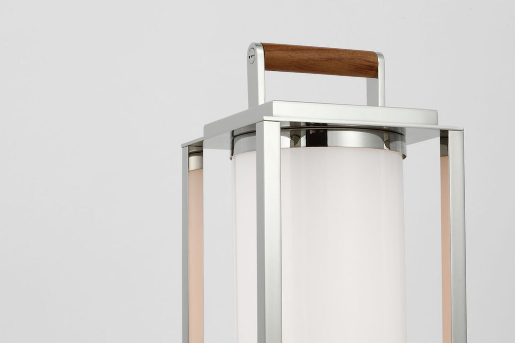 Northport Small Table Lantern | Polished Nickel and Teak | White Glass