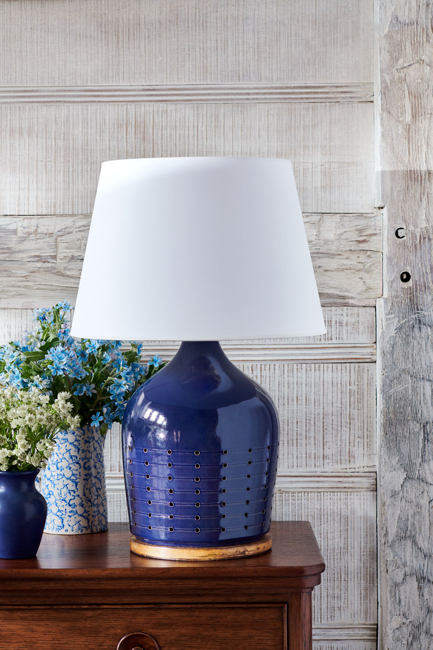 Halifax Small Table Lamp | Blue Ceramic | White Paper Shade
