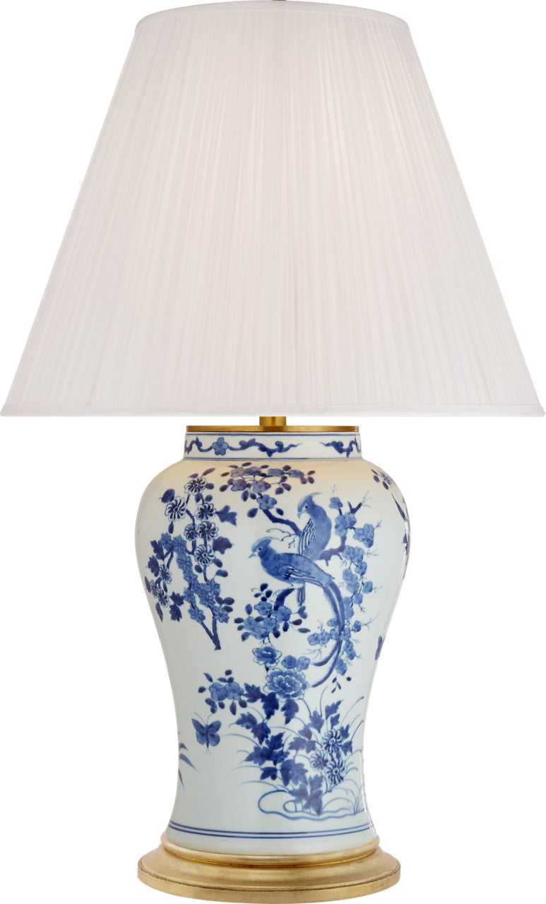 Blythe Medium Table Lamp | Blue and White Porcelain | Silk Pleated Shade