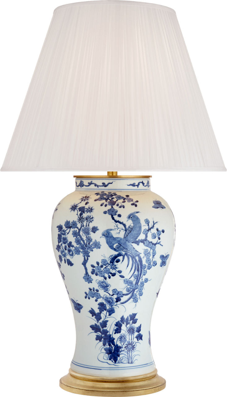 Blythe Large Table Lamp | Blue and White Porcelain | Silk Pleated Shade