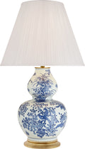 Sydnee Large Gourd Table Lamp | Blue and White Porcelain | Silk Pleated Shade