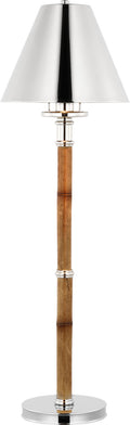 Dalfern Desk Lamp | Waxed Bamboo and Polished Nickel | Polished Nickel Shade