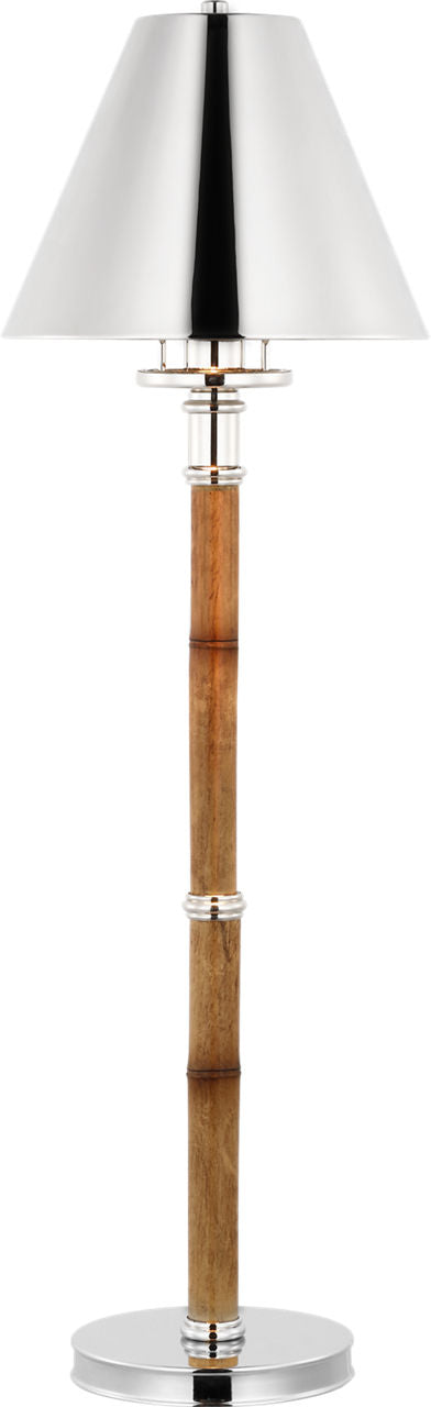 Dalfern Desk Lamp | Waxed Bamboo and Polished Nickel | Polished Nickel Shade