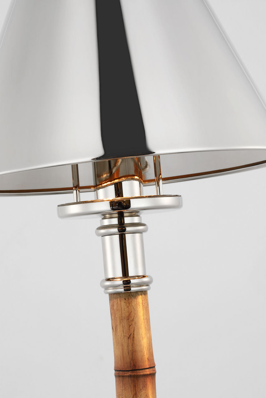 Dalfern Desk Lamp | Waxed Bamboo and Polished Nickel | Polished Nickel Shade