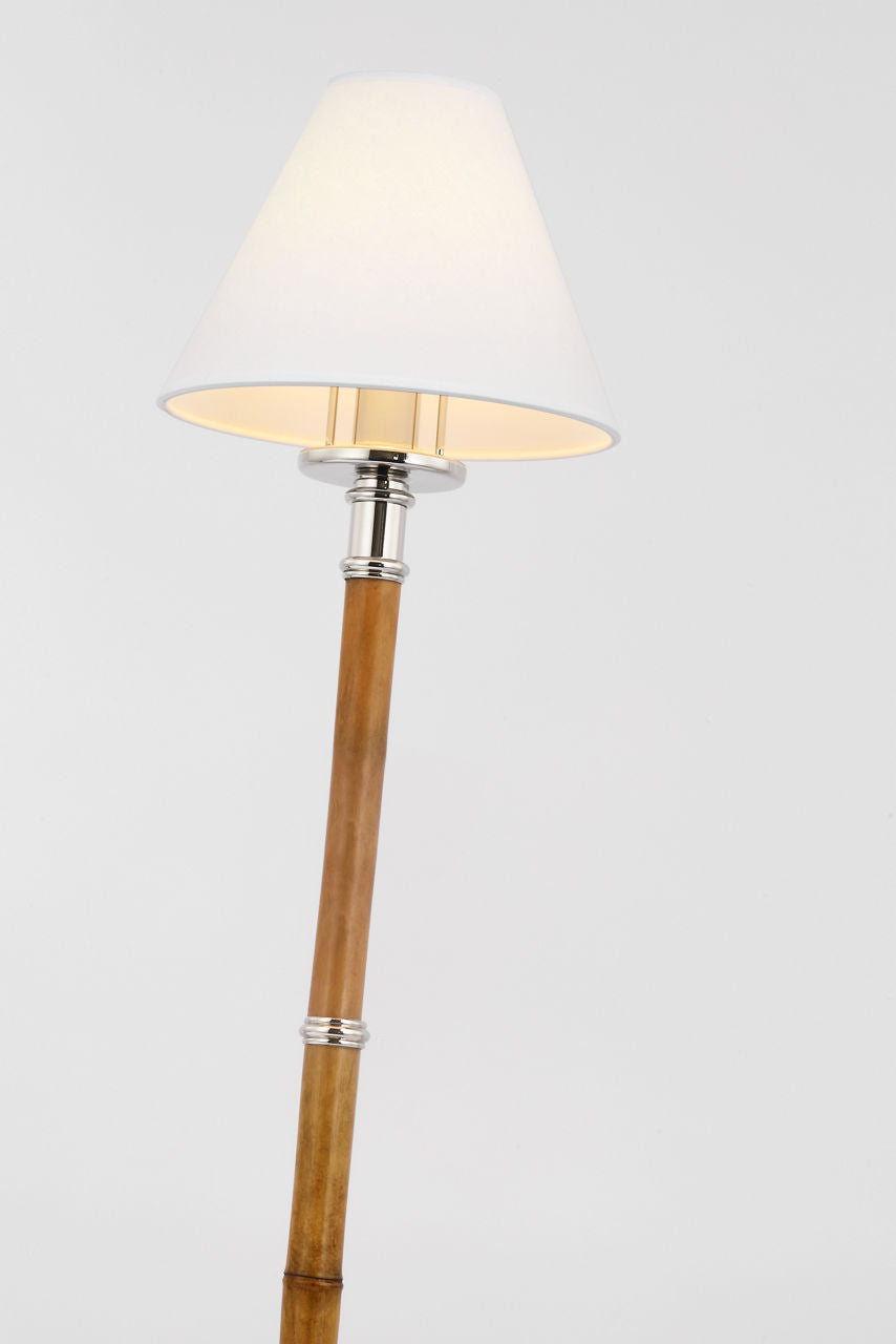 Dalfern Desk Lamp | Waxed Bamboo and Polished Nickel | White Parchment Shade