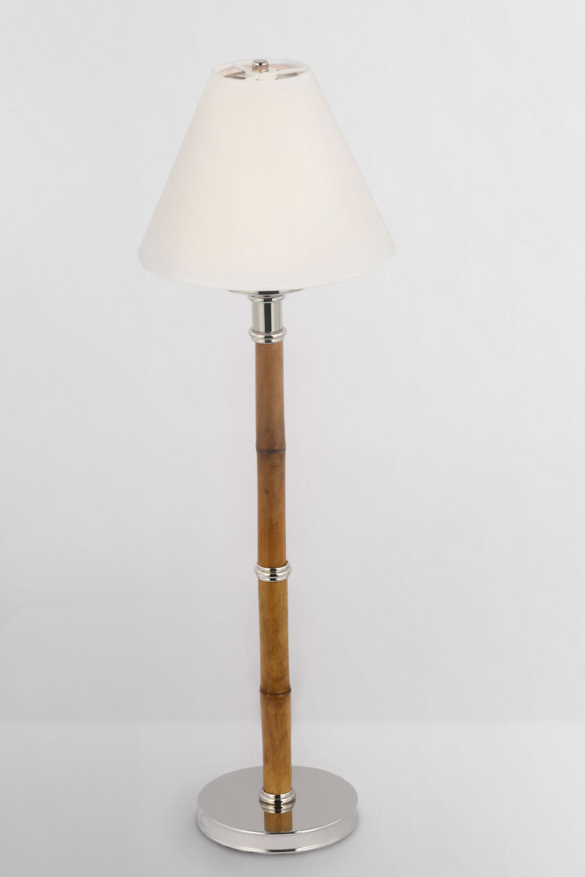 Dalfern Desk Lamp | Waxed Bamboo and Polished Nickel | White Parchment Shade