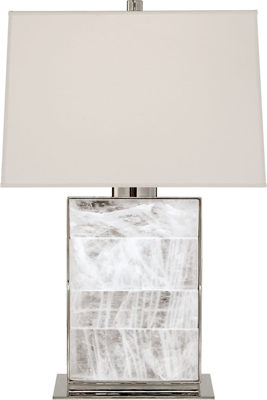Ellis Bedside Lamp | Polished Nickel and Quartz | Percale Shade