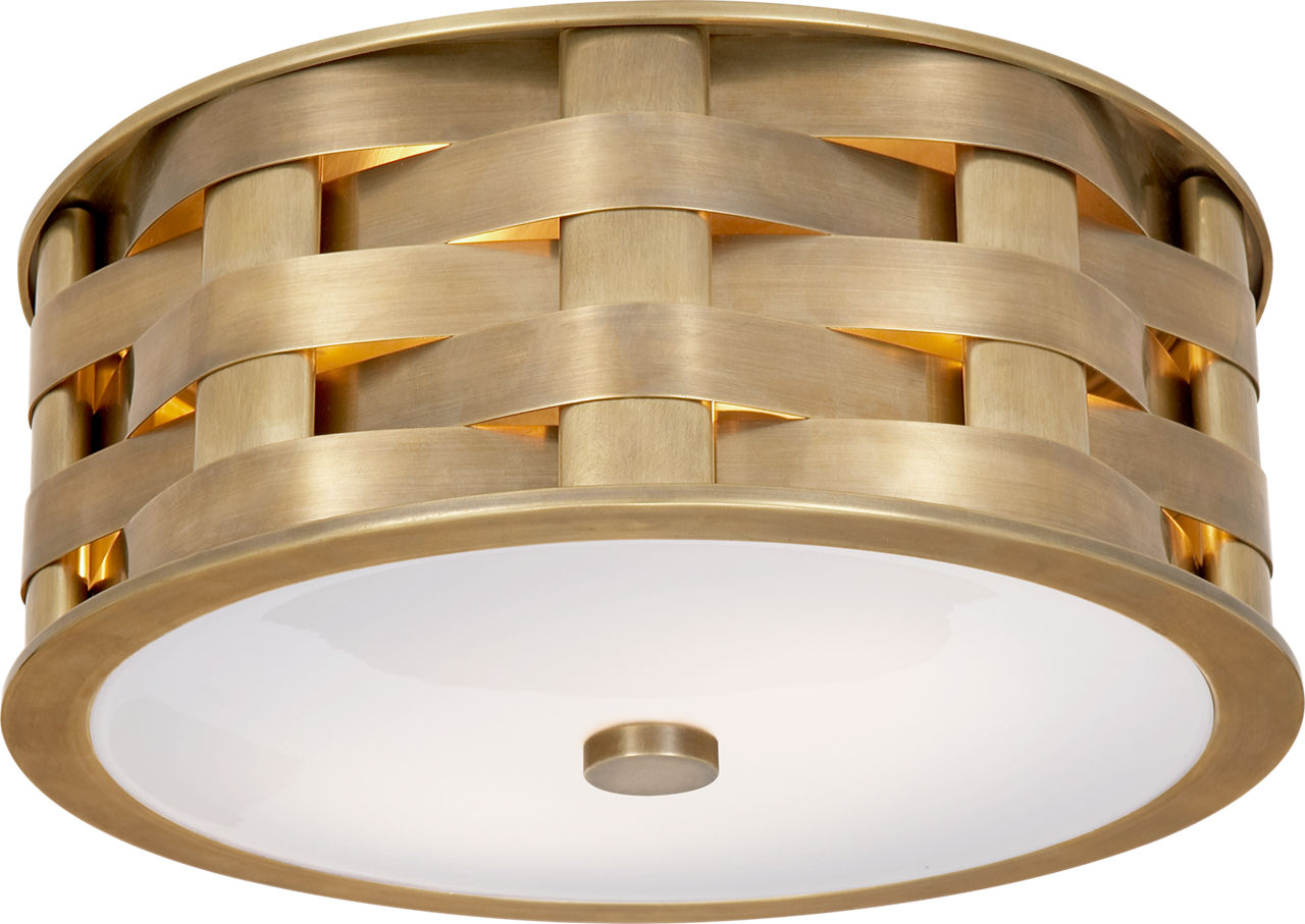 Ella Woven Small Flush Mount | Natural Brass | White Glass