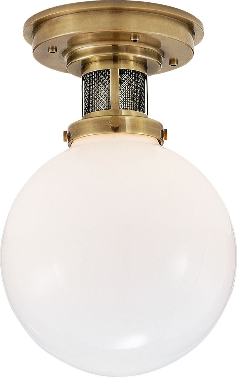 McCarren Small Flush Mount | Natural Brass | White Glass