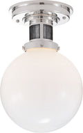 McCarren Small Flush Mount | Polished Nickel | White Glass