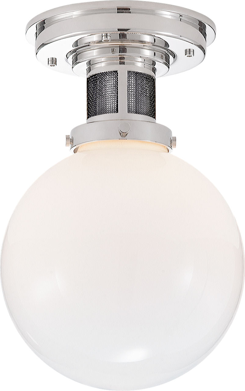 McCarren Small Flush Mount | Polished Nickel | White Glass