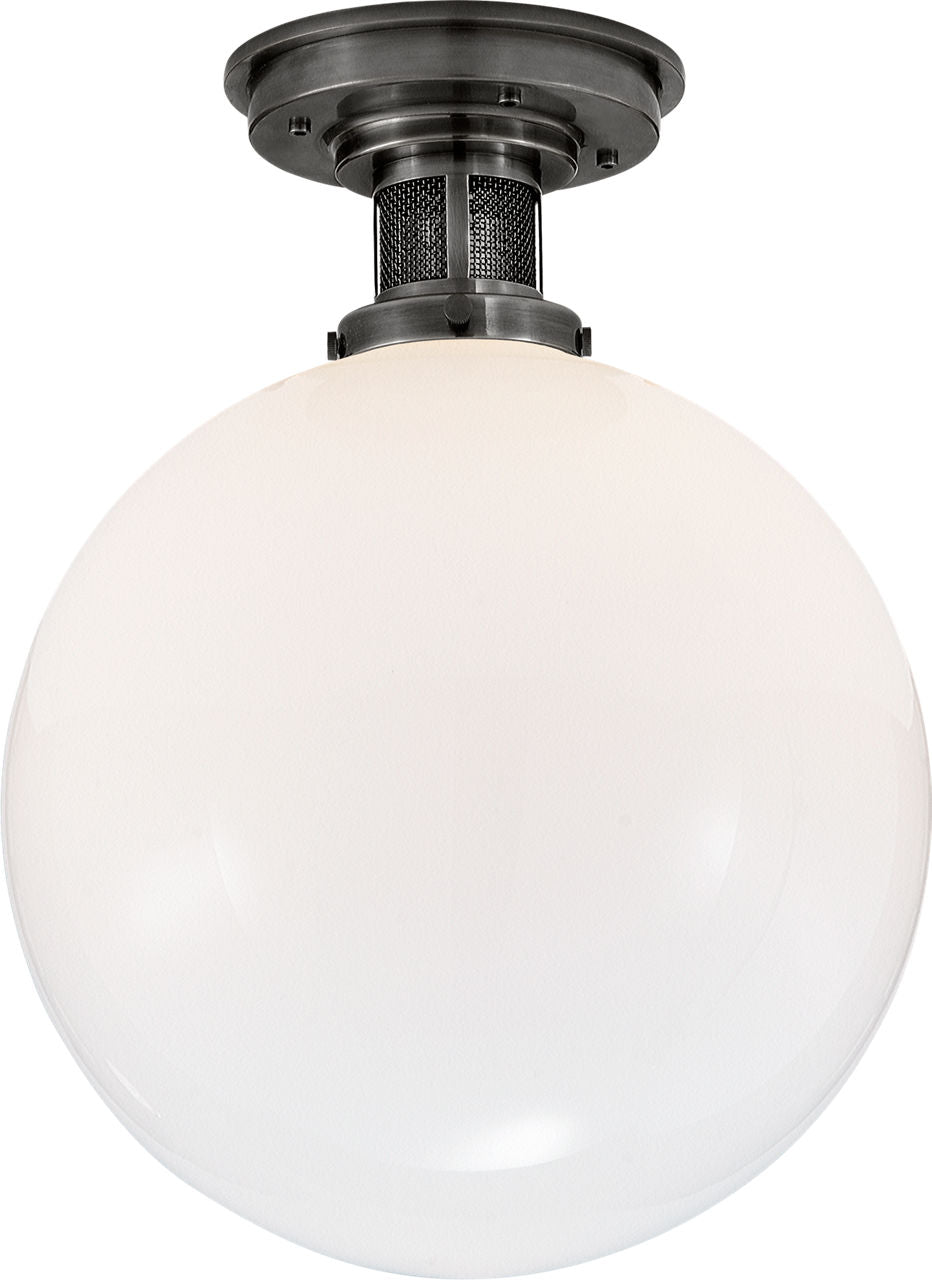 McCarren Medium Flush Mount | Bronze | White Glass