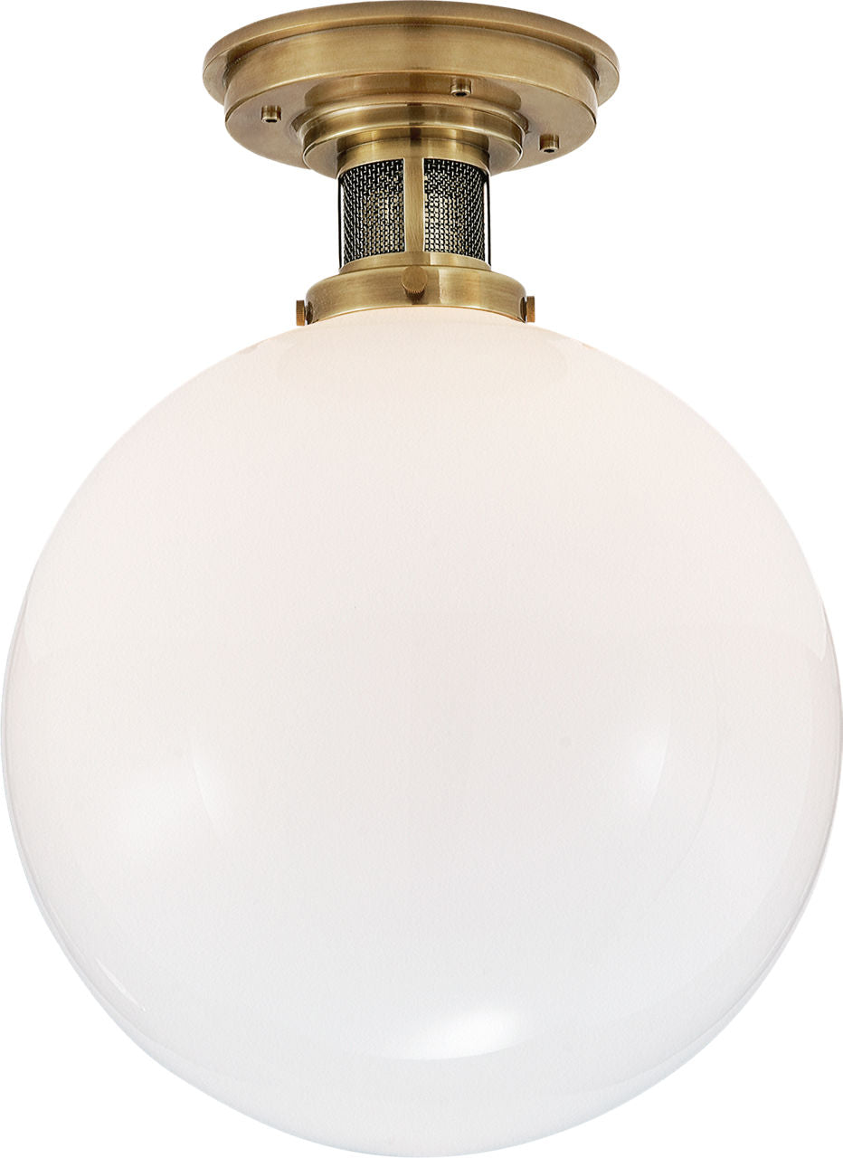 McCarren Medium Flush Mount | Natural Brass | White Glass