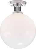 McCarren Medium Flush Mount | Polished Nickel | White Glass