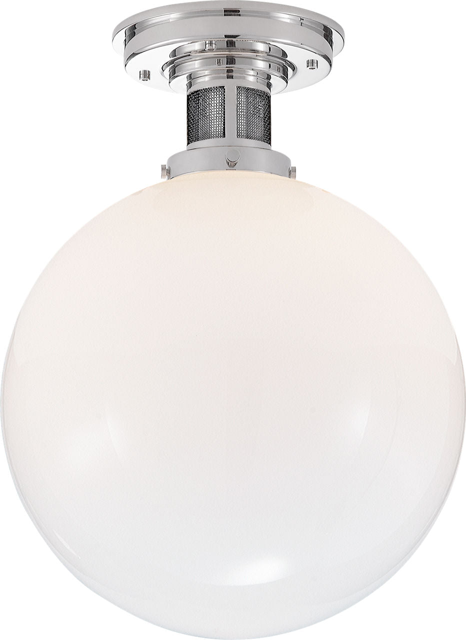 McCarren Medium Flush Mount | Polished Nickel | White Glass