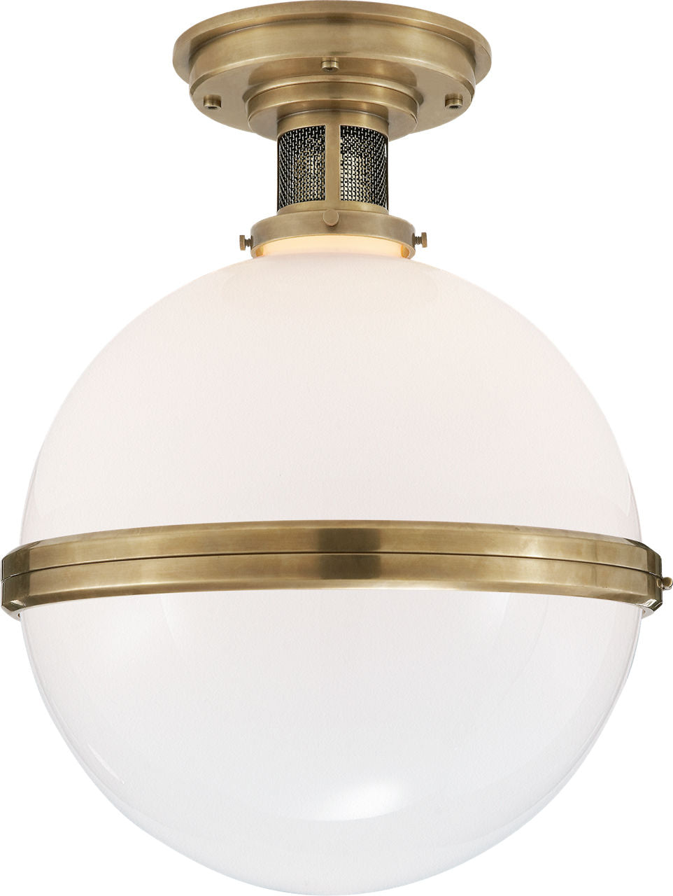 McCarren Large Flush Mount | Natural Brass | White Glass