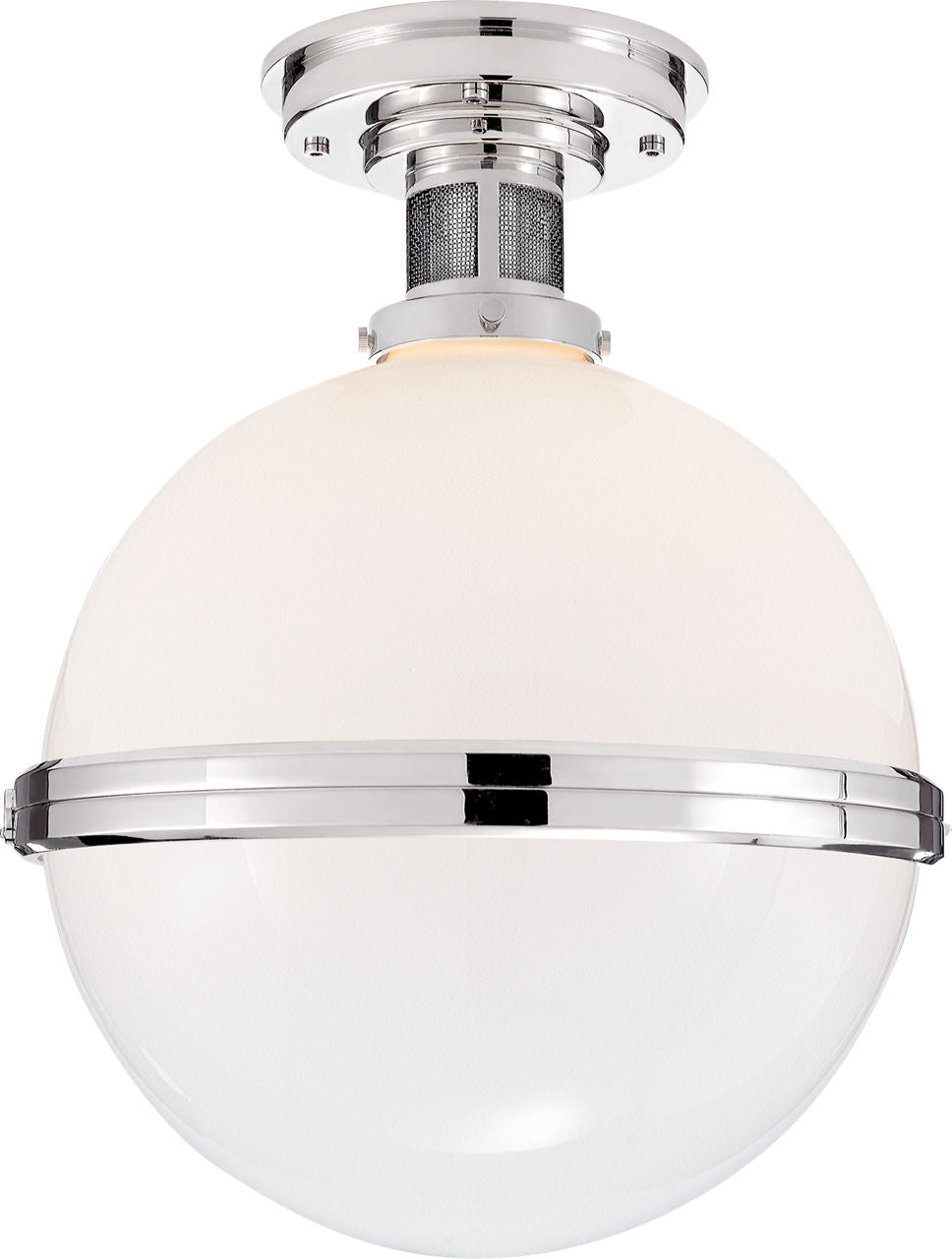 McCarren Large Flush Mount | Polished Nickel | White Glass