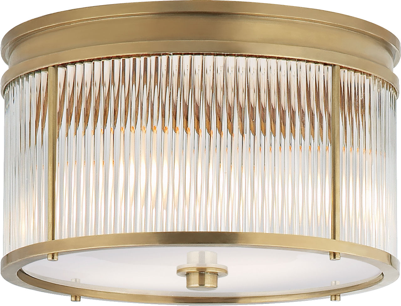 Allen Medium Round Flush Mount | Natural Brass and Glass Rods | White Glass