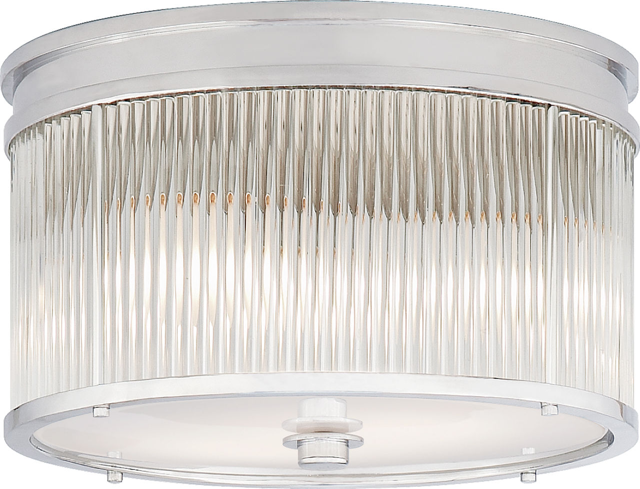 Allen Medium Round Flush Mount | Polished Nickel and Glass Rods | White Glass
