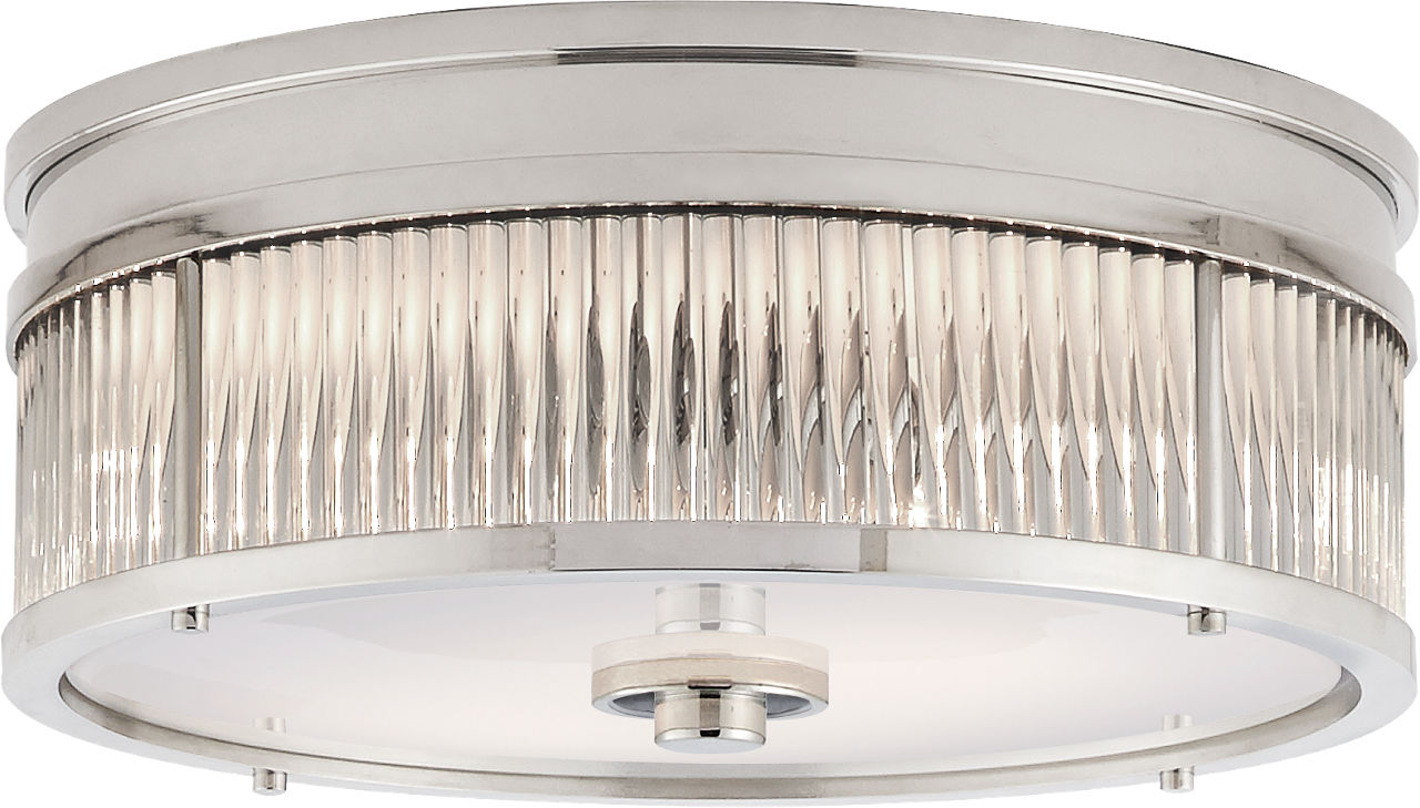Allen Small Round Flush Mount | Polished Nickel and Glass Rods | White Glass