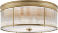Allen Large Round Flush Mount | Natural Brass and Glass Rods | White Glass