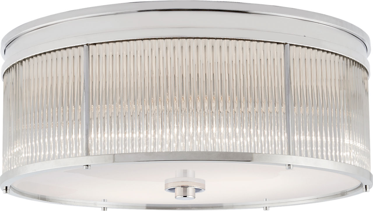 Allen Large Round Flush Mount | Polished Nickel and Glass Rods | White Glass
