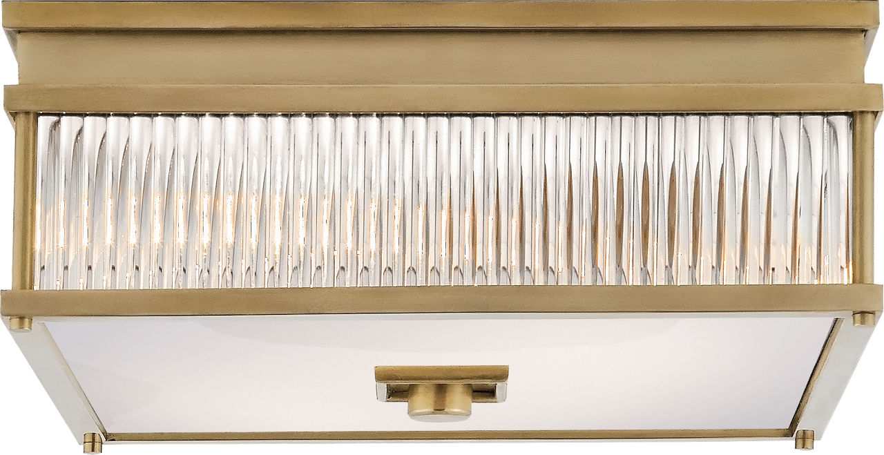 Allen Square Flush Mount | Natural Brass and Glass Rods | White Glass