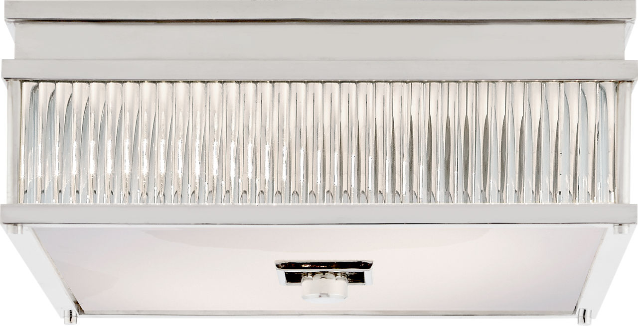 Allen Square Flush Mount | Polished Nickel and Glass Rods | White Glass