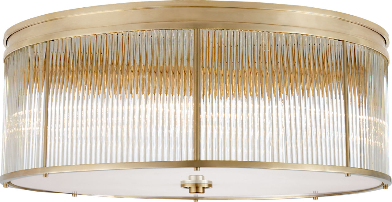 Allen Grande Flush Mount | Natural Brass and Glass Rods | White Glass
